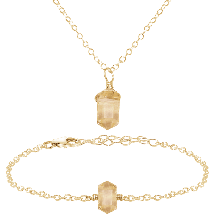 Citrine Double Terminated Crystal Necklace & Bracelet Set - Citrine Double Terminated Crystal Necklace & Bracelet Set - 14k Gold Fill - Luna Tide Handmade Crystal Jewellery