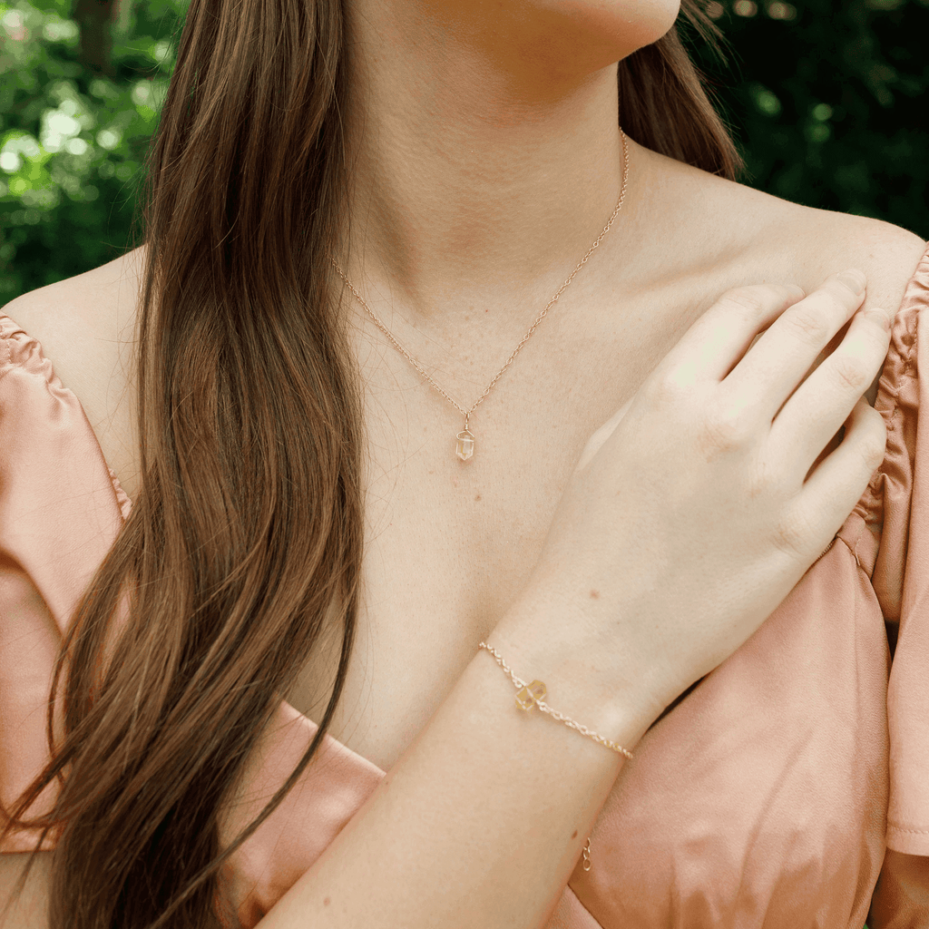 Citrine Double Terminated Crystal Necklace & Bracelet Set - Citrine Double Terminated Crystal Necklace & Bracelet Set - 14k Gold Fill - Luna Tide Handmade Crystal Jewellery