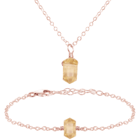 Citrine Double Terminated Crystal Necklace & Bracelet Set - Citrine Double Terminated Crystal Necklace & Bracelet Set - 14k Rose Gold Fill - Luna Tide Handmade Crystal Jewellery
