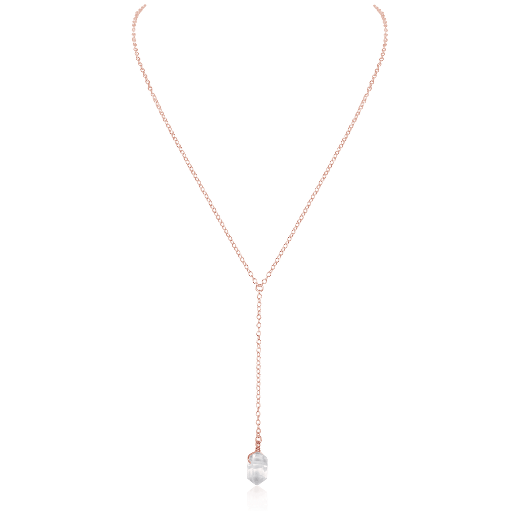 Crystal Quartz Double Terminated Mini Crystal Point Lariat Necklace - Crystal Quartz Double Terminated Mini Crystal Point Lariat Necklace - 14k Gold Fill - Luna Tide Handmade Crystal Jewellery