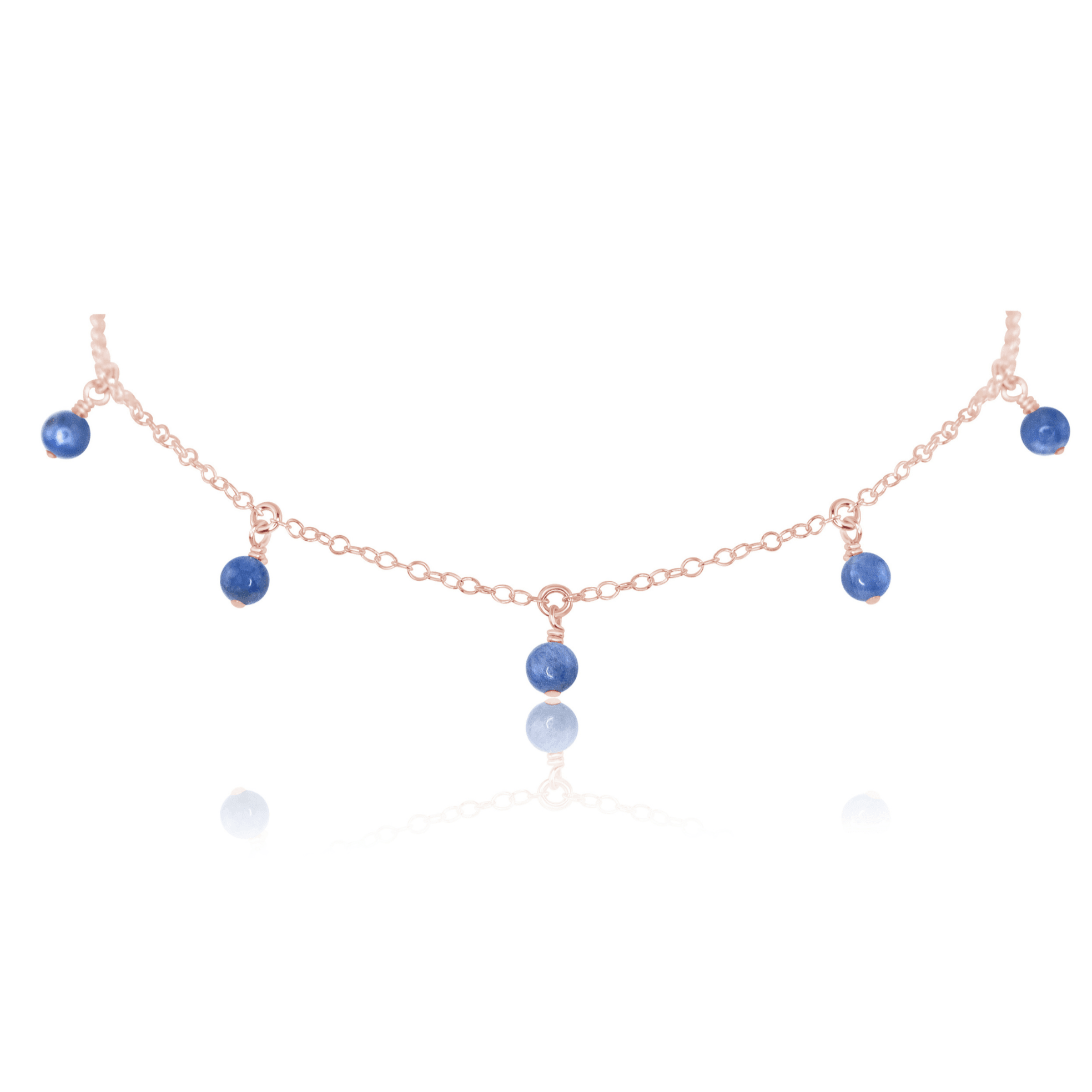 Kyanite Bead Drop Choker - Kyanite Bead Drop Choker - 14k Rose Gold Fill - Luna Tide Handmade Crystal Jewellery