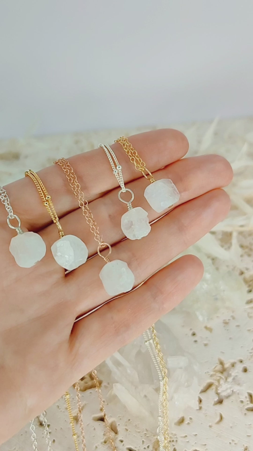 Tiny Raw Rainbow Moonstone Pendant Necklace