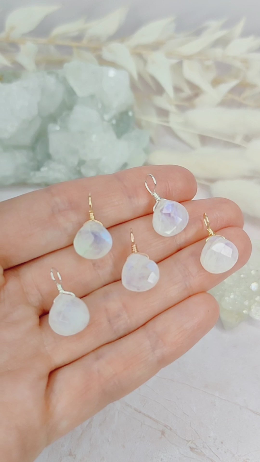 Tiny Rainbow Moonstone Teardrop Gemstone Pendant