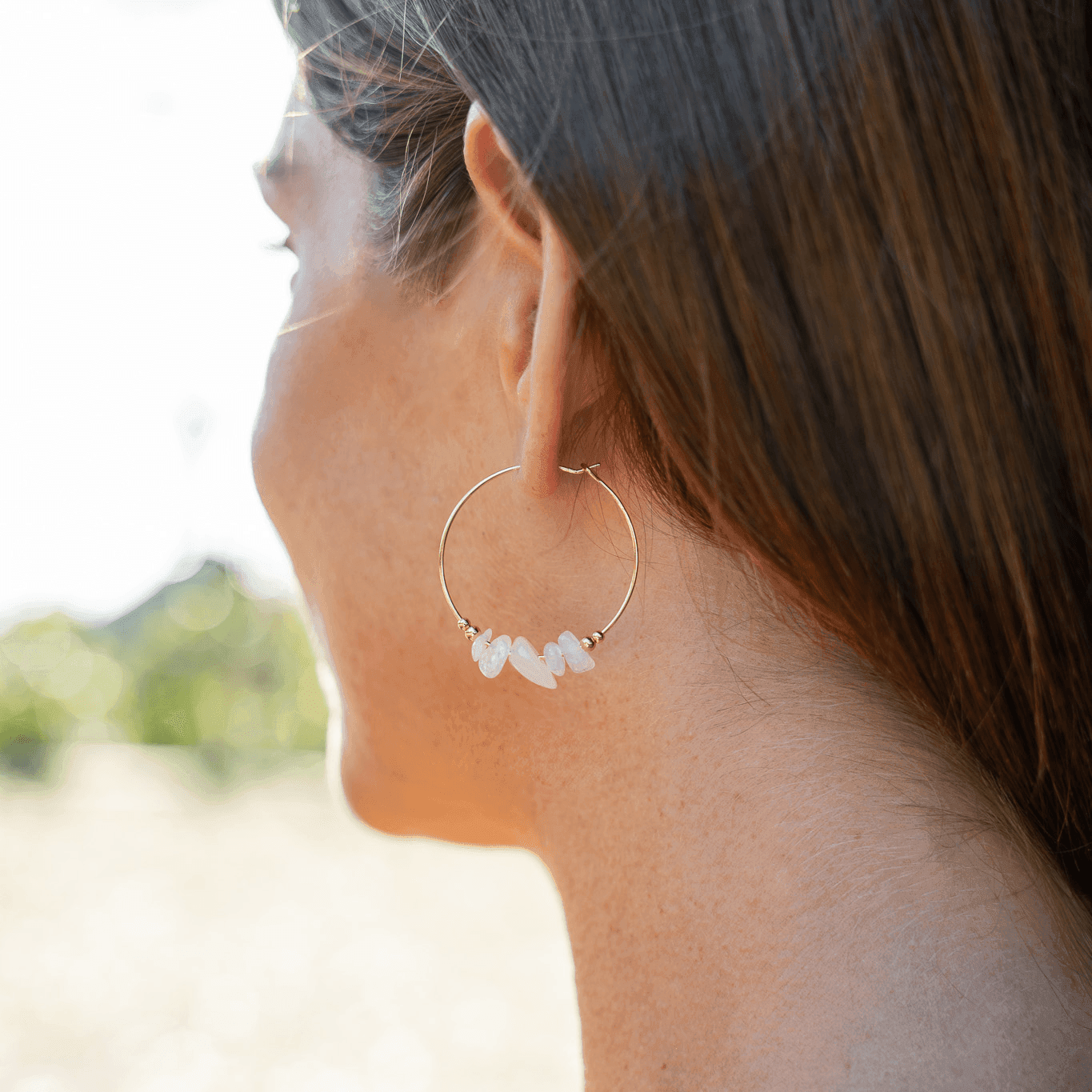 Custom Crystal Chip Large Hoop Earrings - Custom Crystal Chip Large Hoop Earrings - Sterling Silver - Luna Tide Handmade Crystal Jewellery