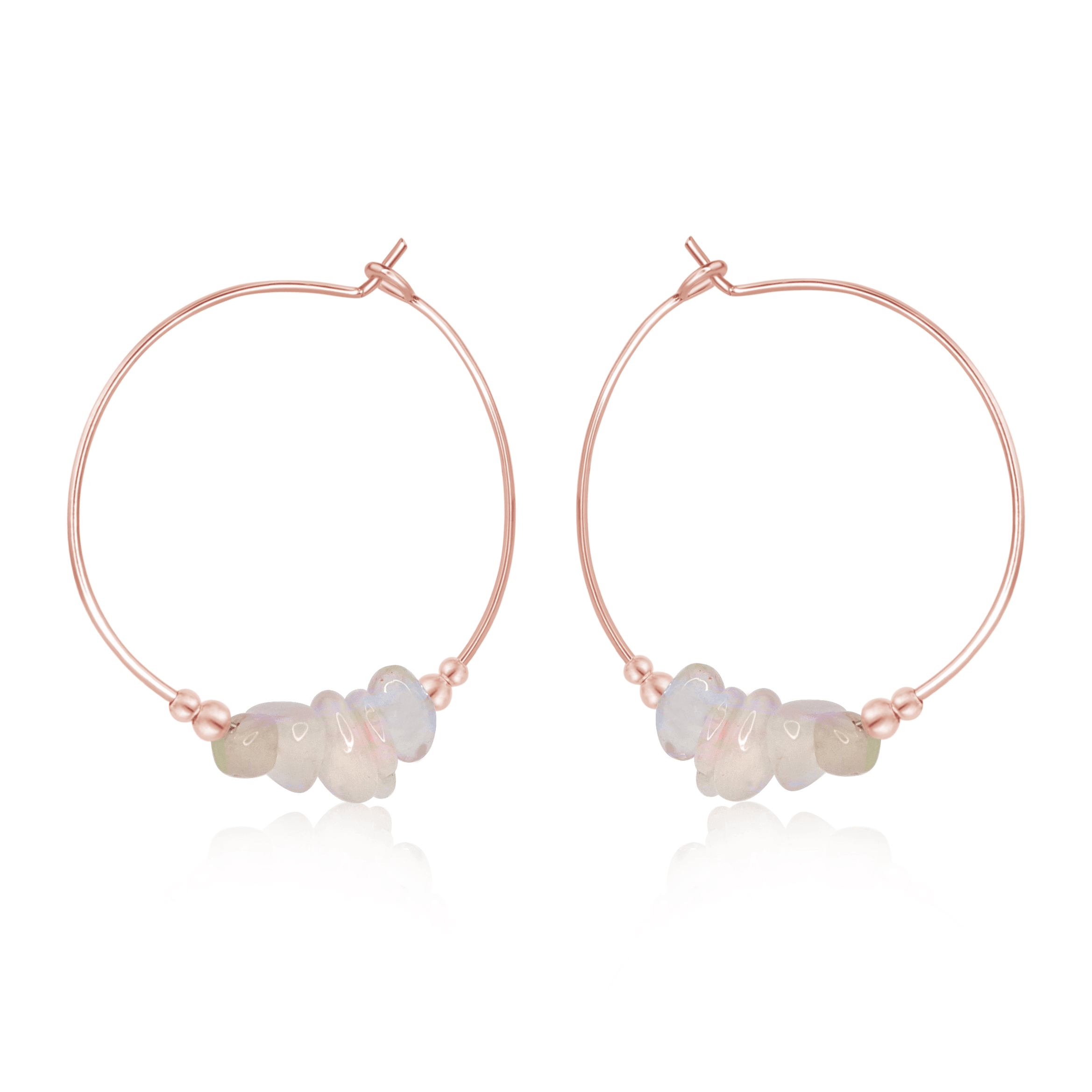 Rainbow Moonstone Crystal Chip Large Hoop Earrings - Rainbow Moonstone Crystal Chip Large Hoop Earrings - 14k Rose Gold Fill - Luna Tide Handmade Crystal Jewellery