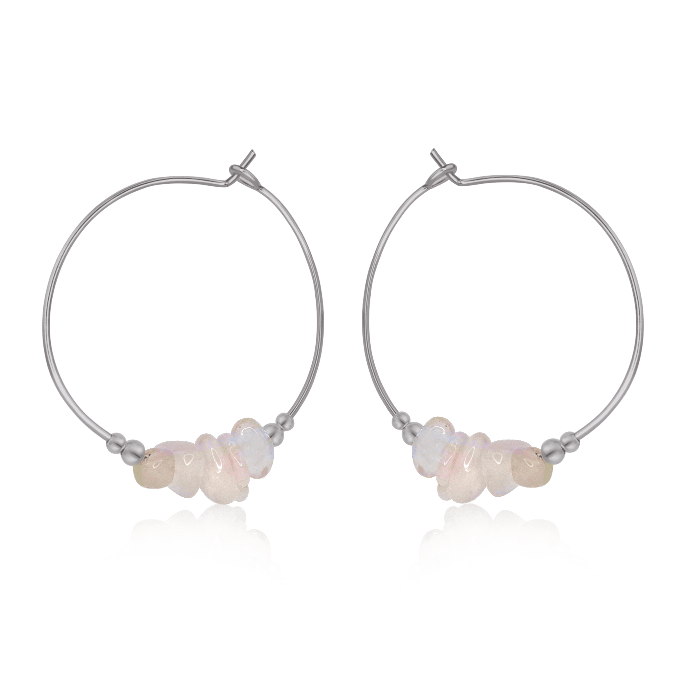 Rainbow Moonstone Crystal Chip Large Hoop Earrings - Rainbow Moonstone Crystal Chip Large Hoop Earrings - Stainless Steel - Luna Tide Handmade Crystal Jewellery