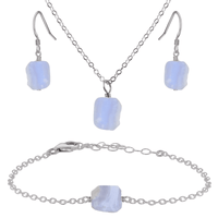 Raw Blue Lace Agate Crystal Earrings, Necklace & Bracelet Set - Raw Blue Lace Agate Crystal Earrings, Necklace & Bracelet Set - Stainless Steel - Luna Tide Handmade Crystal Jewellery