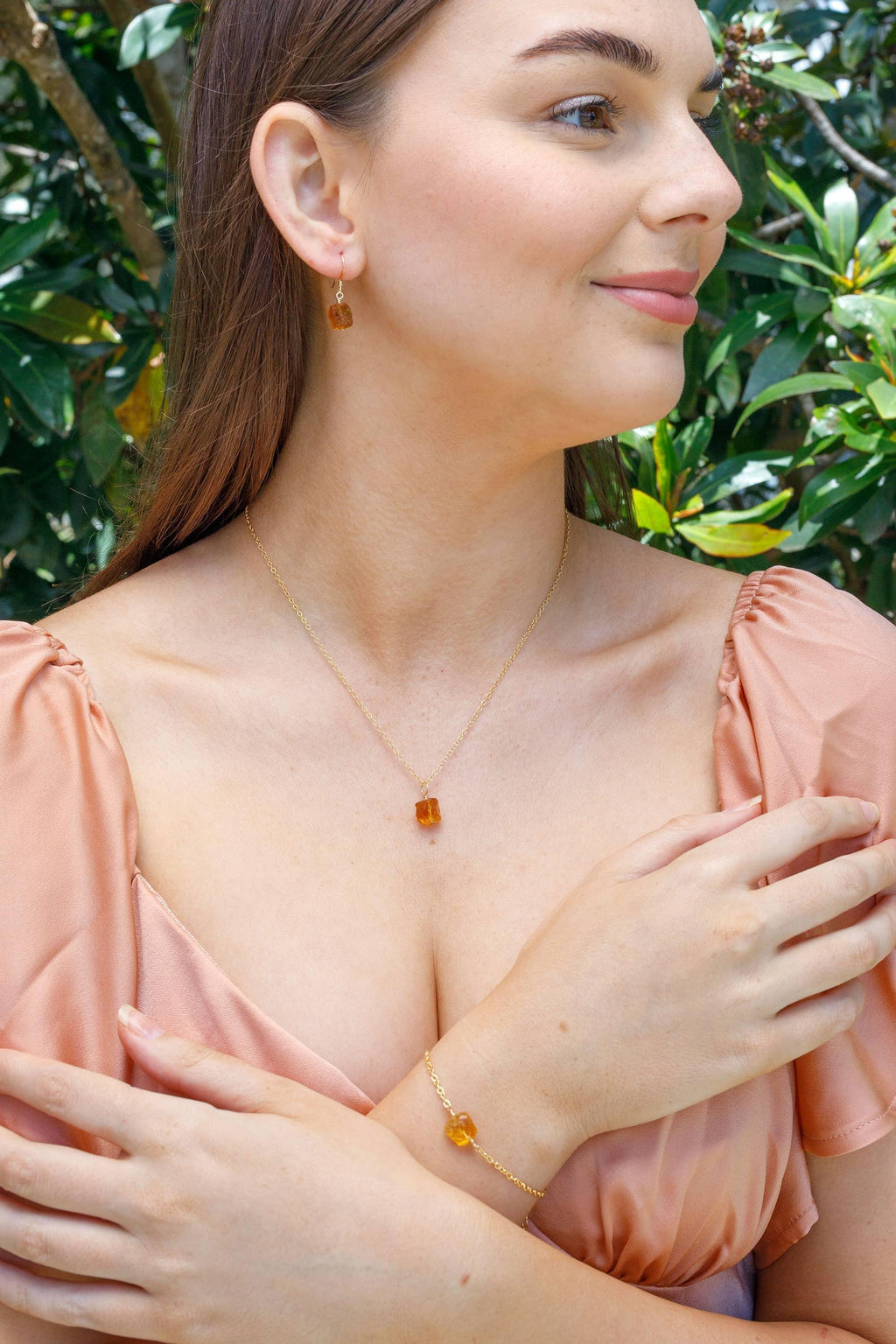 Raw Citrine Crystal Earrings, Necklace & Bracelet Set - Raw Citrine Crystal Earrings, Necklace & Bracelet Set - 14k Gold Fill - Luna Tide Handmade Crystal Jewellery