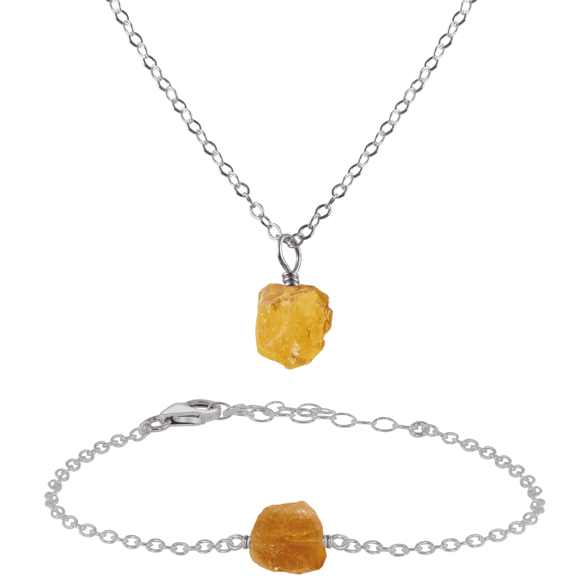 Raw Citrine Crystal Necklace & Bracelet Set - Raw Citrine Crystal Necklace & Bracelet Set - Stainless Steel - Luna Tide Handmade Crystal Jewellery