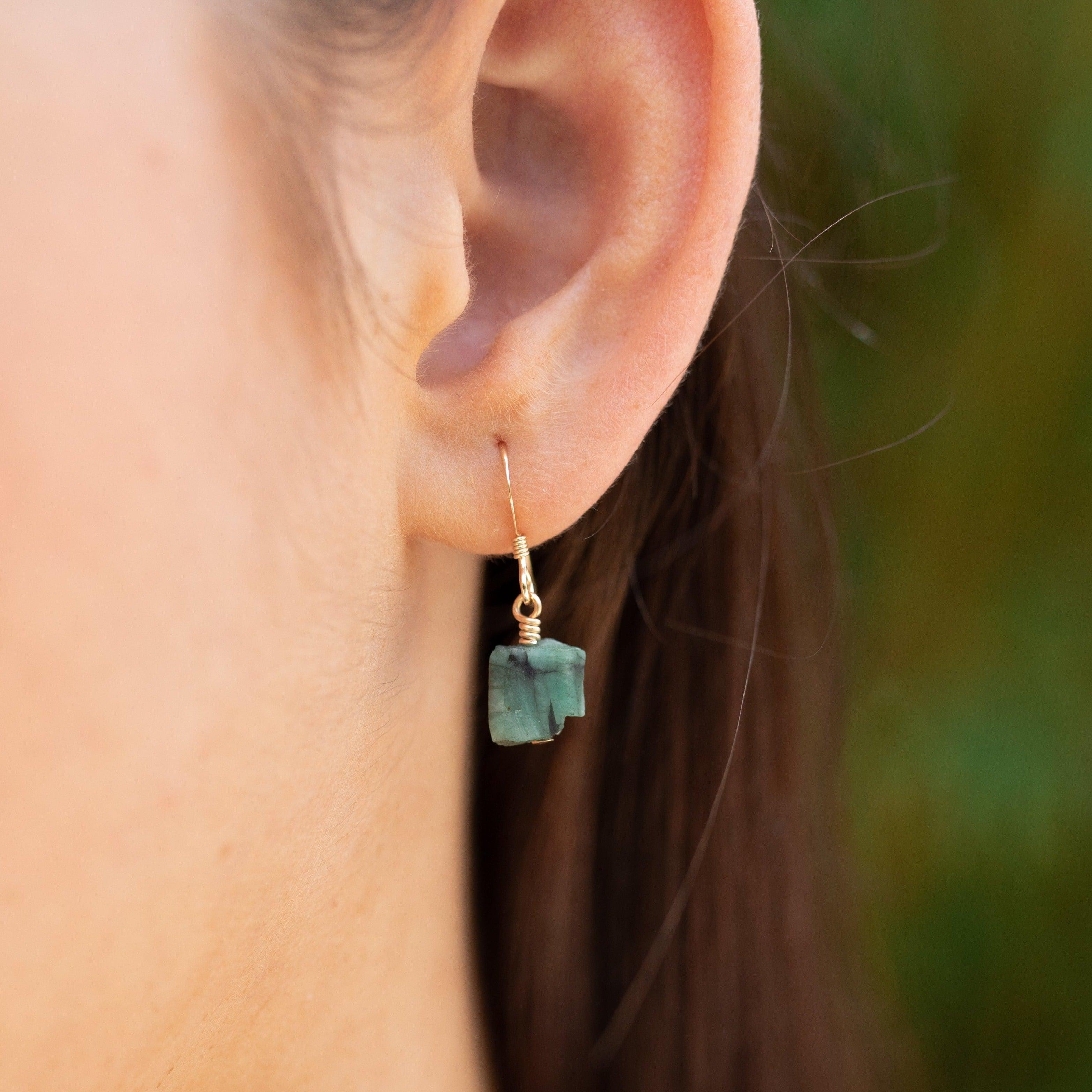 Raw Emerald Crystal Jewellery Set - Raw Emerald Crystal Jewellery Set - 14k Gold Fill / Cable / Necklace & Earrings & Bracelet - Luna Tide Handmade Crystal Jewellery