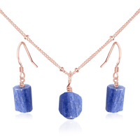 Raw Kyanite Crystal Earrings & Necklace Set - Raw Kyanite Crystal Earrings & Necklace Set - 14k Rose Gold Fill / Satellite - Luna Tide Handmade Crystal Jewellery