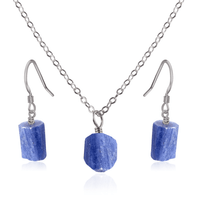 Raw Kyanite Crystal Earrings & Necklace Set - Raw Kyanite Crystal Earrings & Necklace Set - Stainless Steel / Cable - Luna Tide Handmade Crystal Jewellery