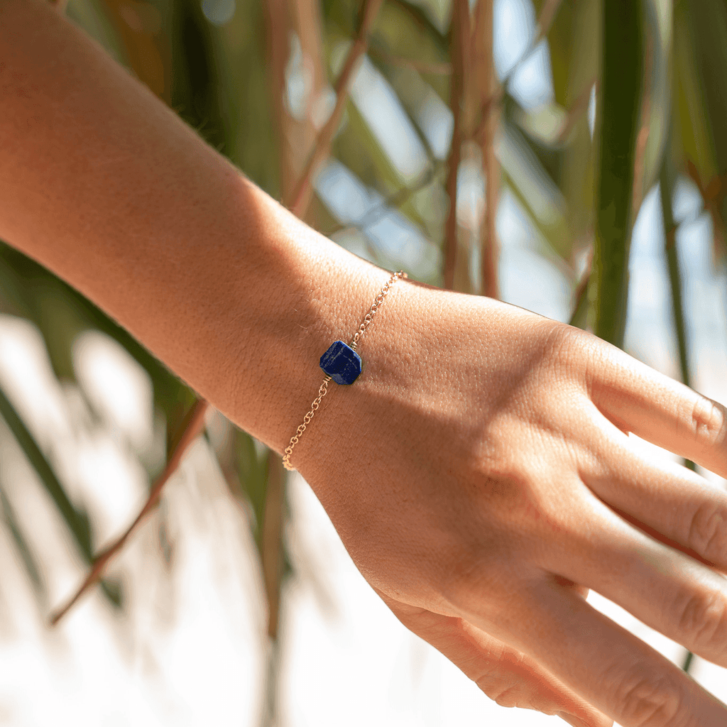 Raw Lapis Lazuli Crystal Nugget Bracelet - Raw Lapis Lazuli Crystal Nugget Bracelet - 14k Gold Fill - Luna Tide Handmade Crystal Jewellery