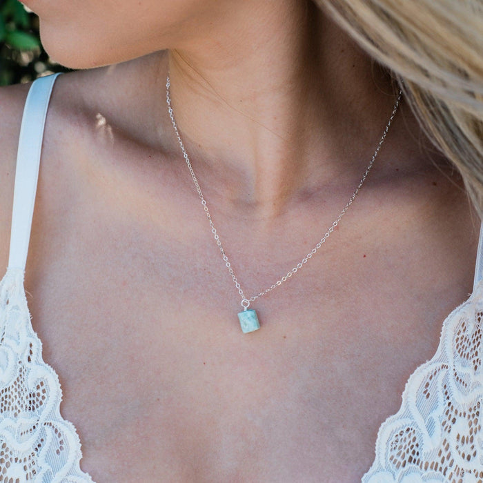 Raw Larimar Crystal Earrings & Necklace Set - Raw Larimar Crystal Earrings & Necklace Set - Sterling Silver / Cable - Luna Tide Handmade Crystal Jewellery