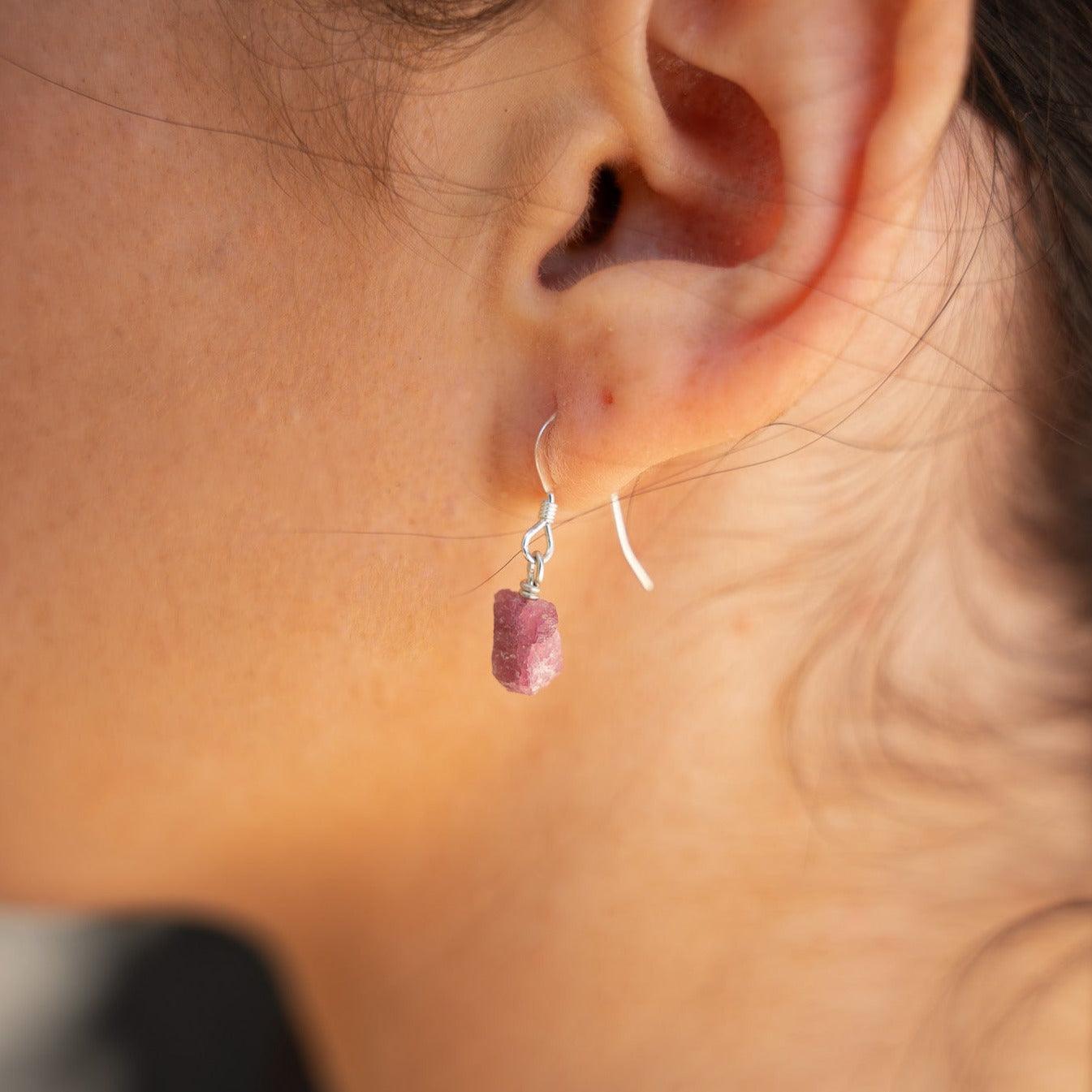 Raw Pink Tourmaline Crystal Jewellery Set - Raw Pink Tourmaline Crystal Jewellery Set - Sterling Silver / Cable / Necklace & Earrings & Bracelet - Luna Tide Handmade Crystal Jewellery