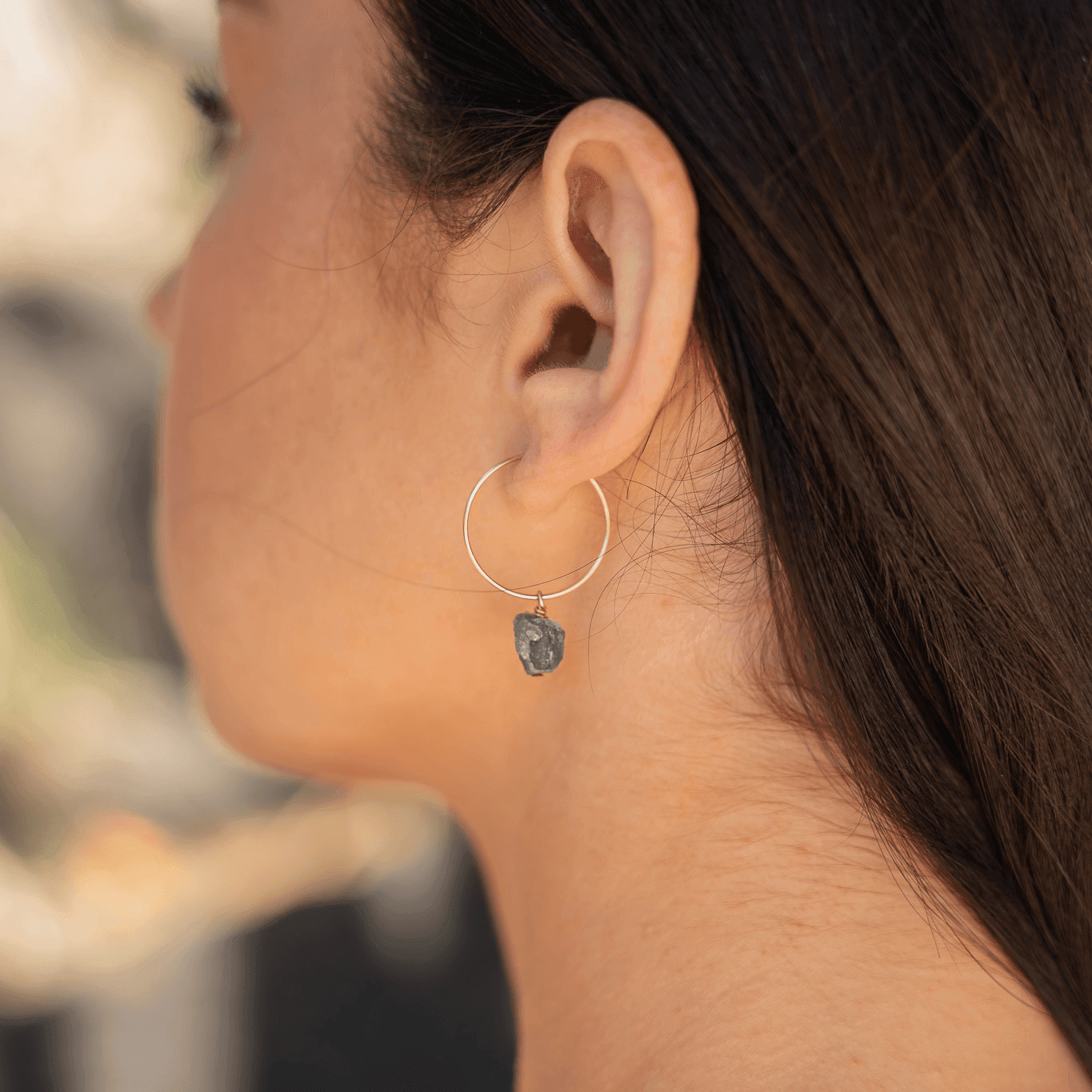 Raw Tanzanite Gemstone Dangle Hoop Earrings - Raw Tanzanite Gemstone Dangle Hoop Earrings - 14k Gold Fill - Luna Tide Handmade Crystal Jewellery