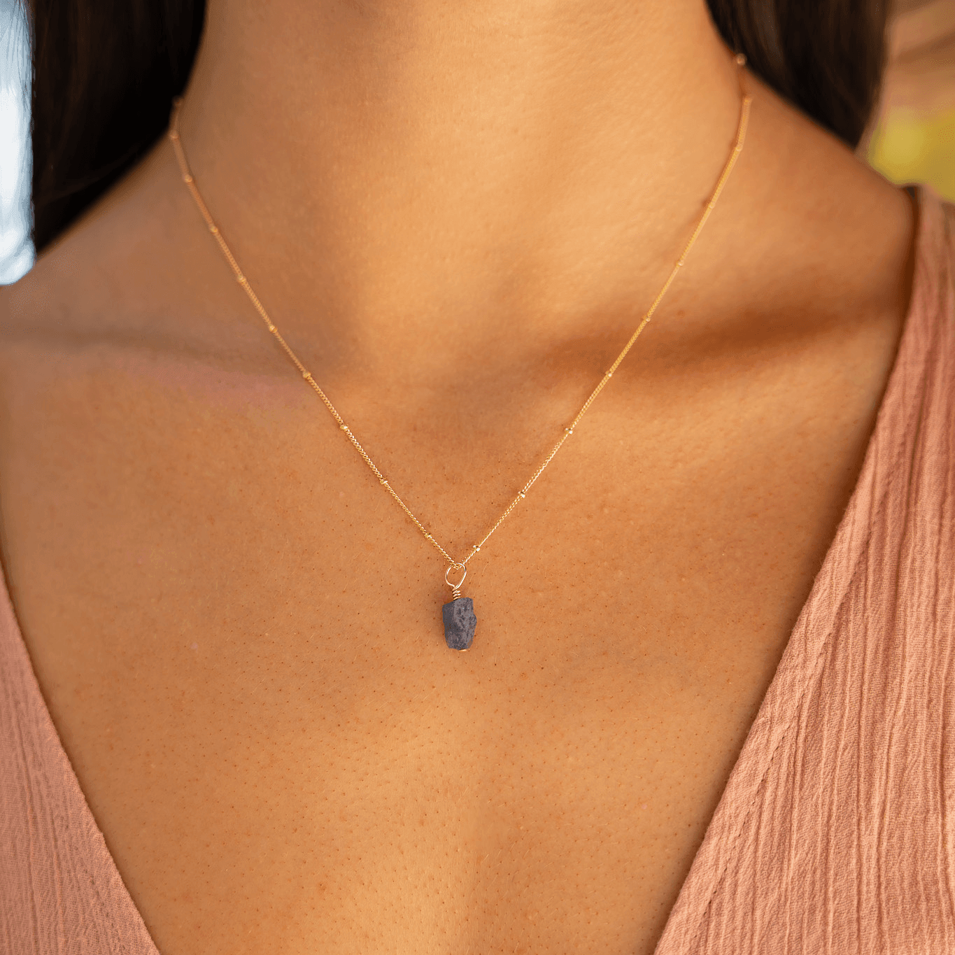 Raw Tanzanite Natural Crystal Pendant Necklace - Raw Tanzanite Natural Crystal Pendant Necklace - 14k Gold Fill / Satellite - Luna Tide Handmade Crystal Jewellery