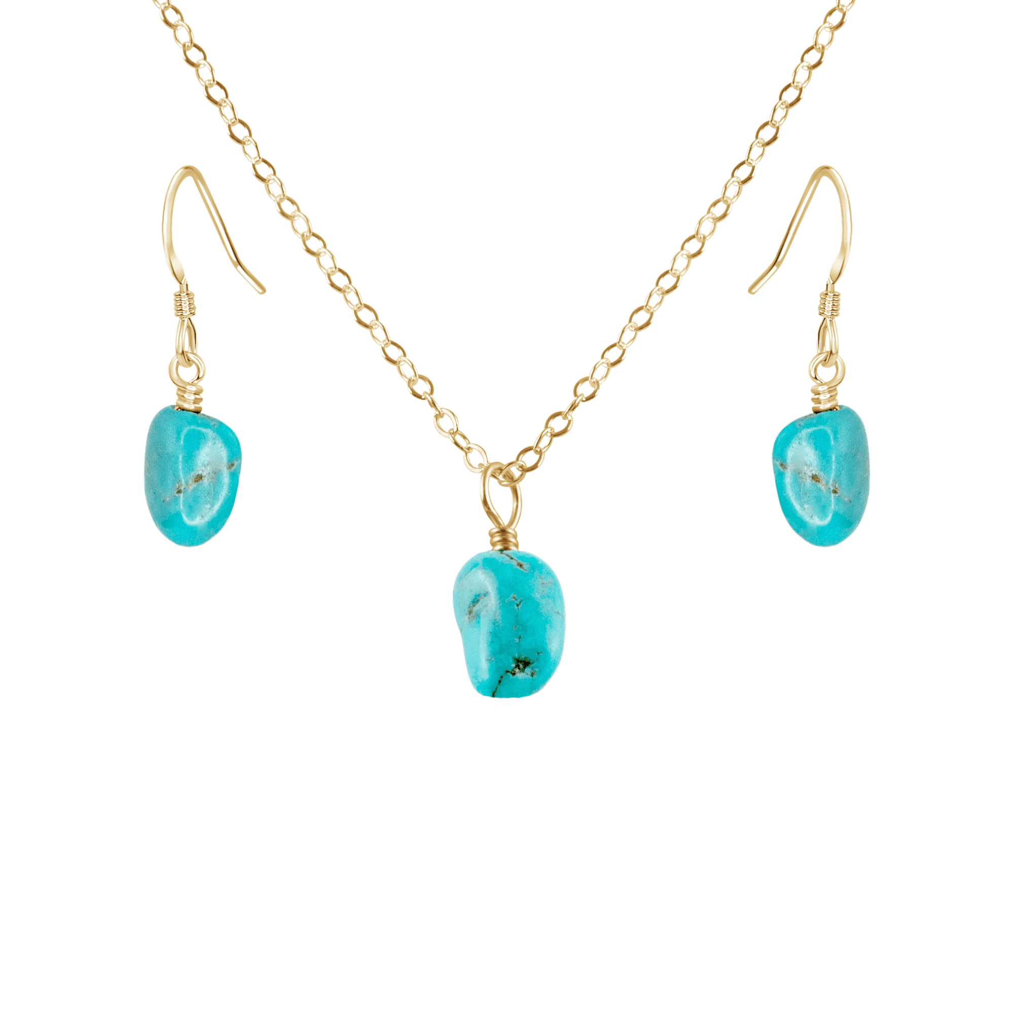 Raw Turquoise Crystal Earrings & Necklace Set - Raw Turquoise Crystal Earrings & Necklace Set - 14k Gold Fill / Cable - Luna Tide Handmade Crystal Jewellery
