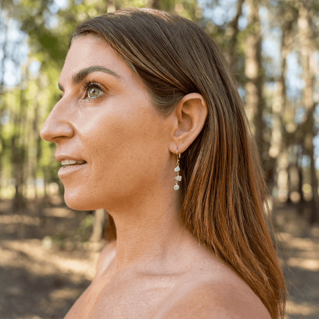 Rose Quartz Crystal Beaded Chain Dangle Leverback Earrings - Rose Quartz Crystal Beaded Chain Dangle Leverback Earrings - 14k Gold Fill - Luna Tide Handmade Crystal Jewellery