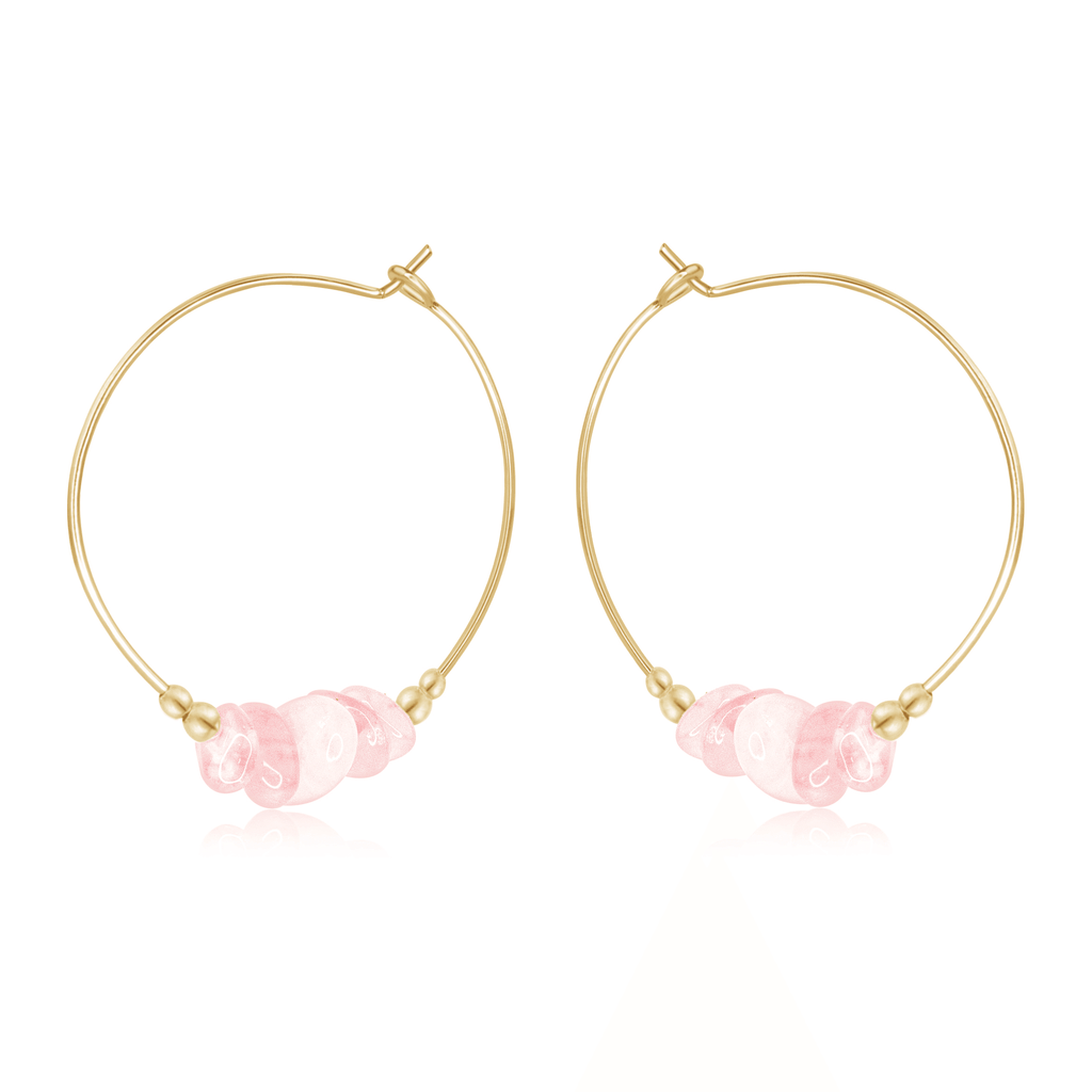 Rose Quartz Crystal Chip Large Hoop Earrings - Rose Quartz Crystal Chip Large Hoop Earrings - 14k Gold Fill - Luna Tide Handmade Crystal Jewellery