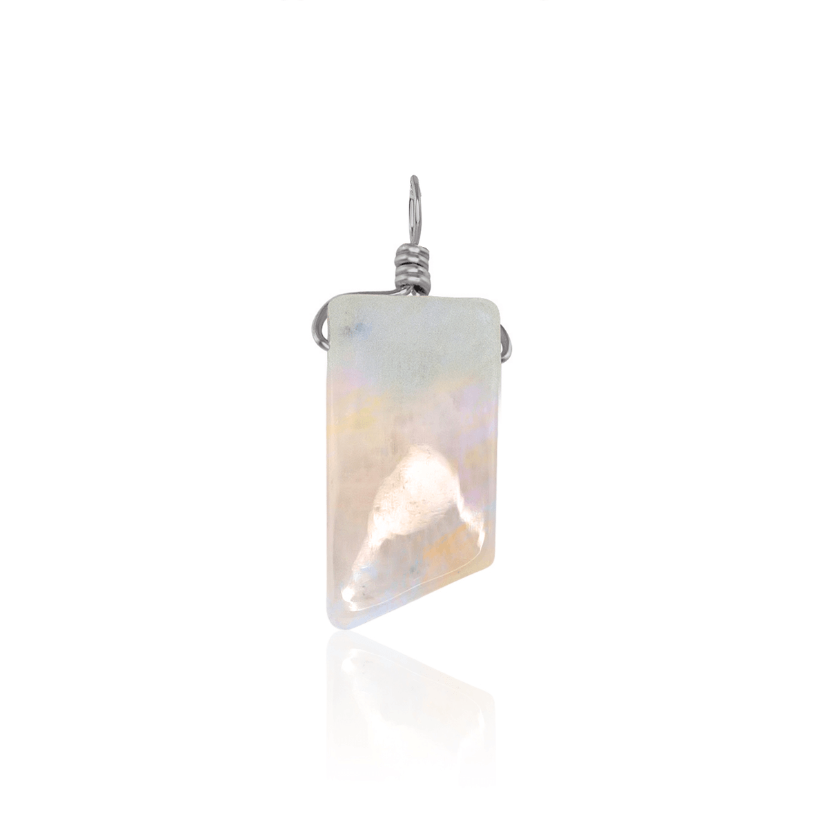 Small Smooth Rainbow Moonstone Crystal Pendant with Gentle Point - Small Smooth Rainbow Moonstone Crystal Pendant with Gentle Point - Stainless Steel - Luna Tide Handmade Crystal Jewellery