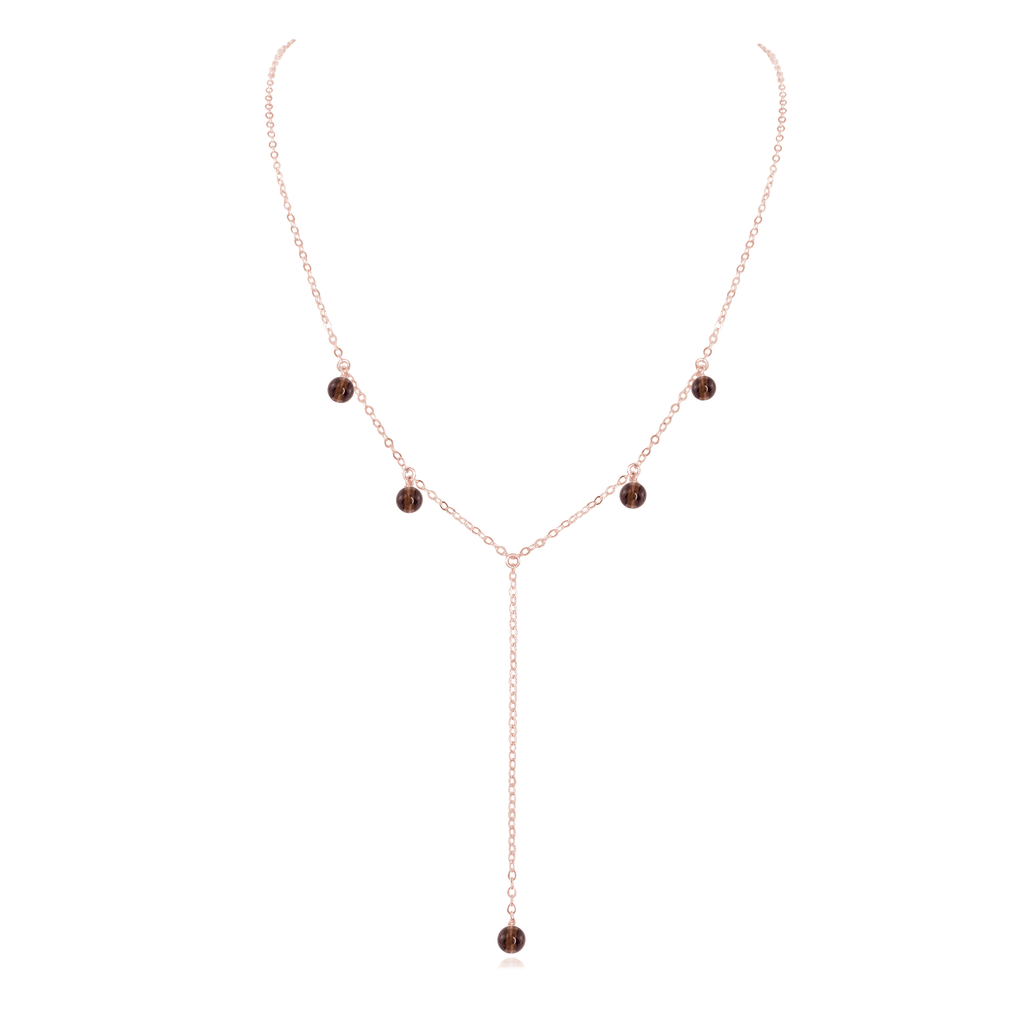 Smoky Quartz Boho Lariat Necklace - Smoky Quartz Boho Lariat Necklace - 14k Rose Gold Fill - Luna Tide Handmade Crystal Jewellery