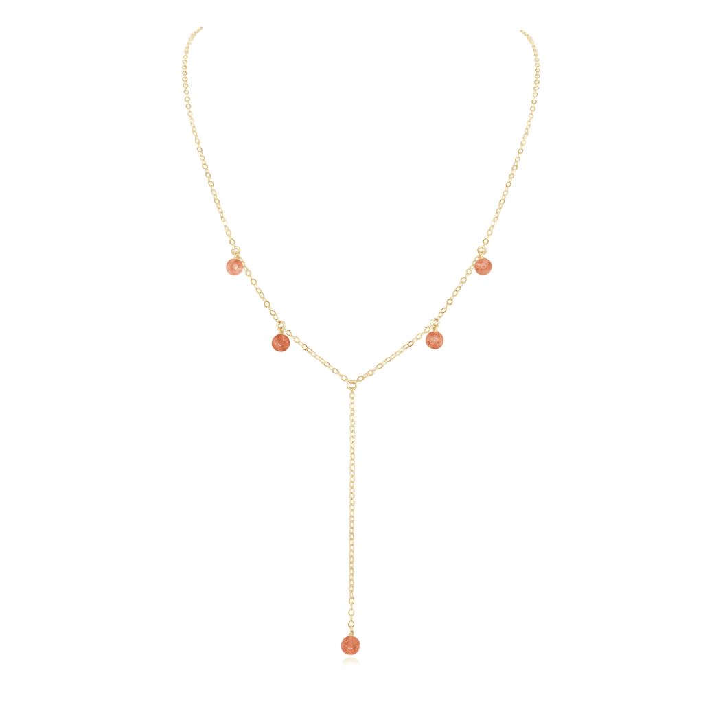 Sunstone Boho Lariat Necklace - Sunstone Boho Lariat Necklace - 14k Gold Fill - Luna Tide Handmade Crystal Jewellery