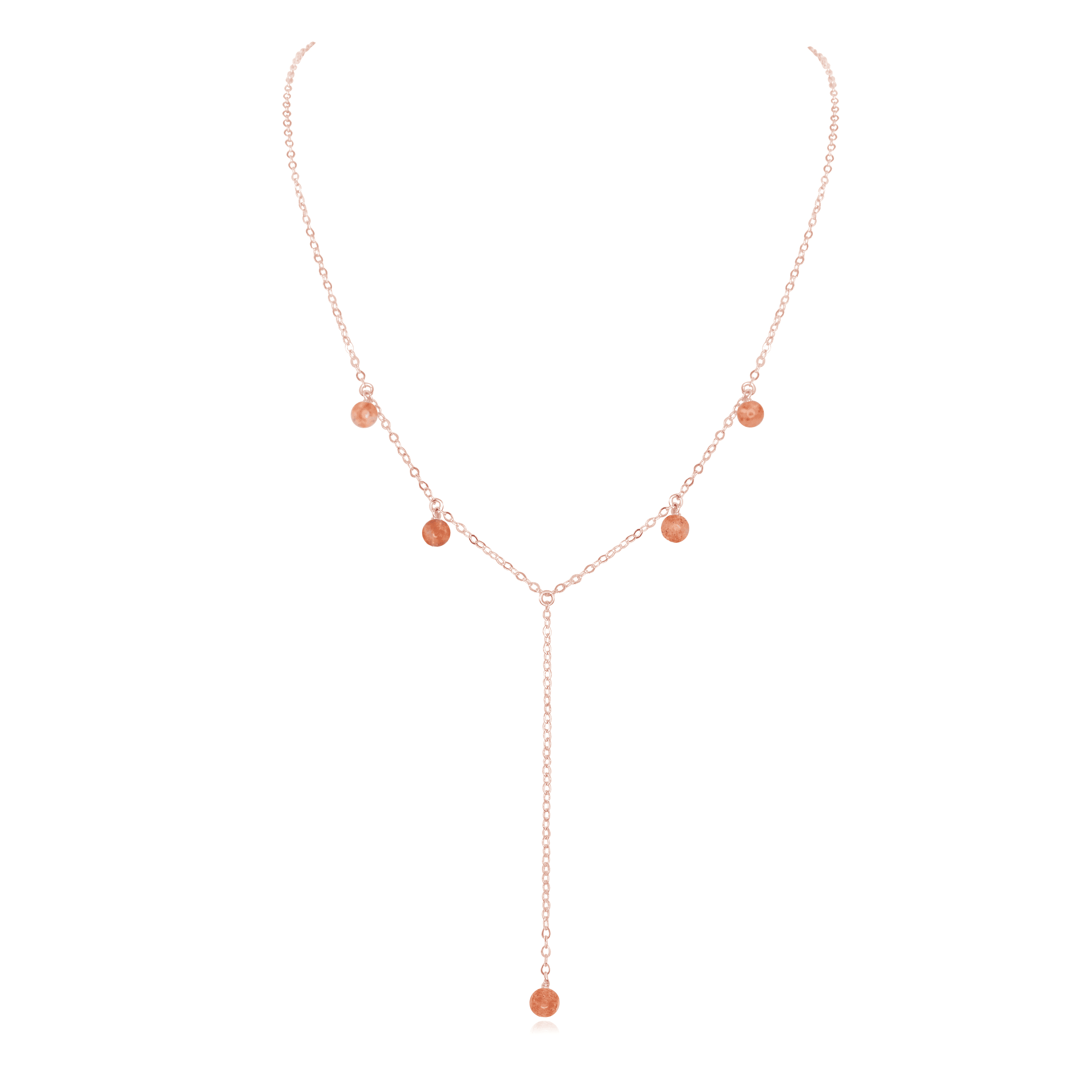 Sunstone Boho Lariat Necklace - Sunstone Boho Lariat Necklace - 14k Rose Gold Fill - Luna Tide Handmade Crystal Jewellery