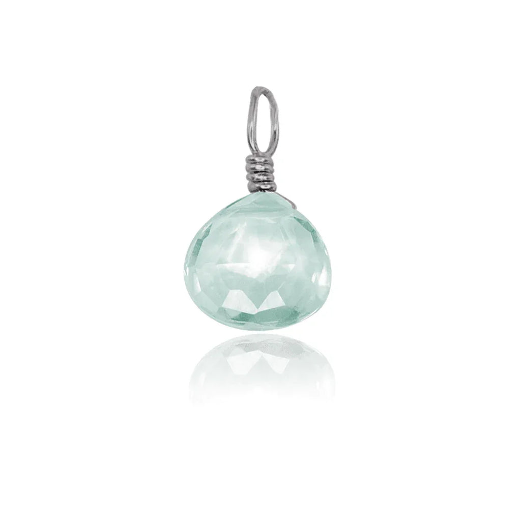 Tiny Aquamarine Teardrop Gemstone Pendant - Tiny Aquamarine Teardrop Gemstone Pendant - Stainless Steel - Luna Tide Handmade Crystal Jewellery