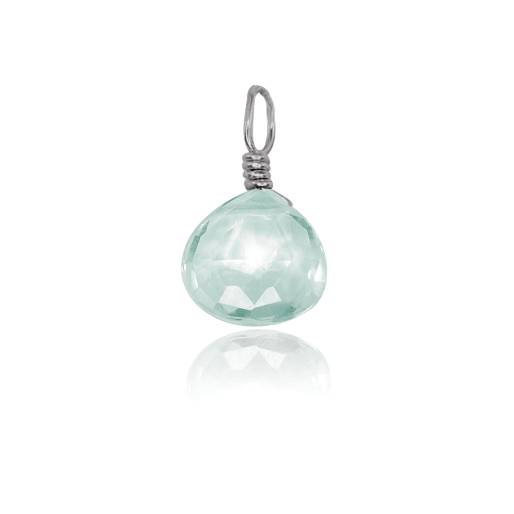 Tiny Aquamarine Teardrop Gemstone Pendant - Tiny Aquamarine Teardrop Gemstone Pendant - Stainless Steel - Luna Tide Handmade Crystal Jewellery
