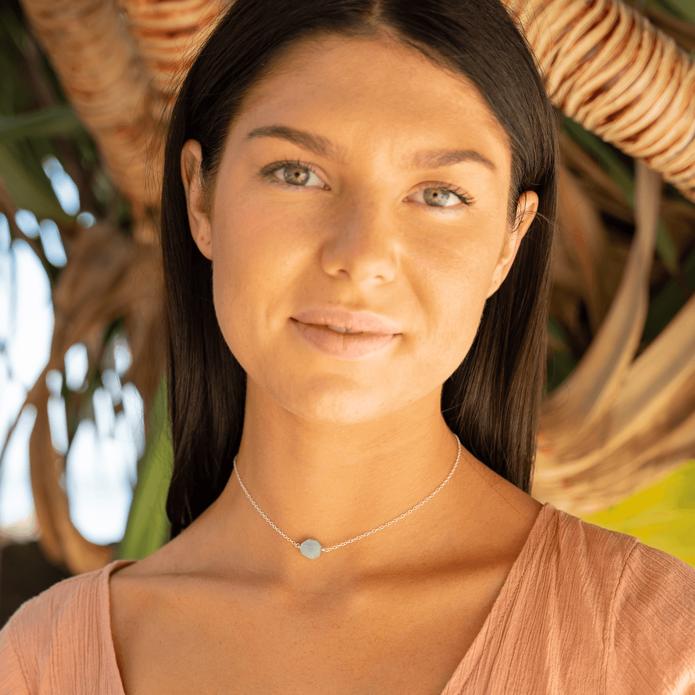 Tiny Raw Amazonite Crystal Nugget Choker - Tiny Raw Amazonite Crystal Nugget Choker - Sterling Silver - Luna Tide Handmade Crystal Jewellery