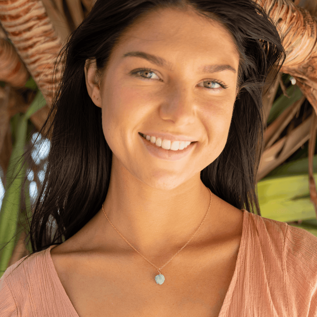 Tiny Raw Amazonite Crystal Pendant Necklace - Tiny Raw Amazonite Crystal Pendant Necklace - 14k Gold Fill / Cable - Luna Tide Handmade Crystal Jewellery