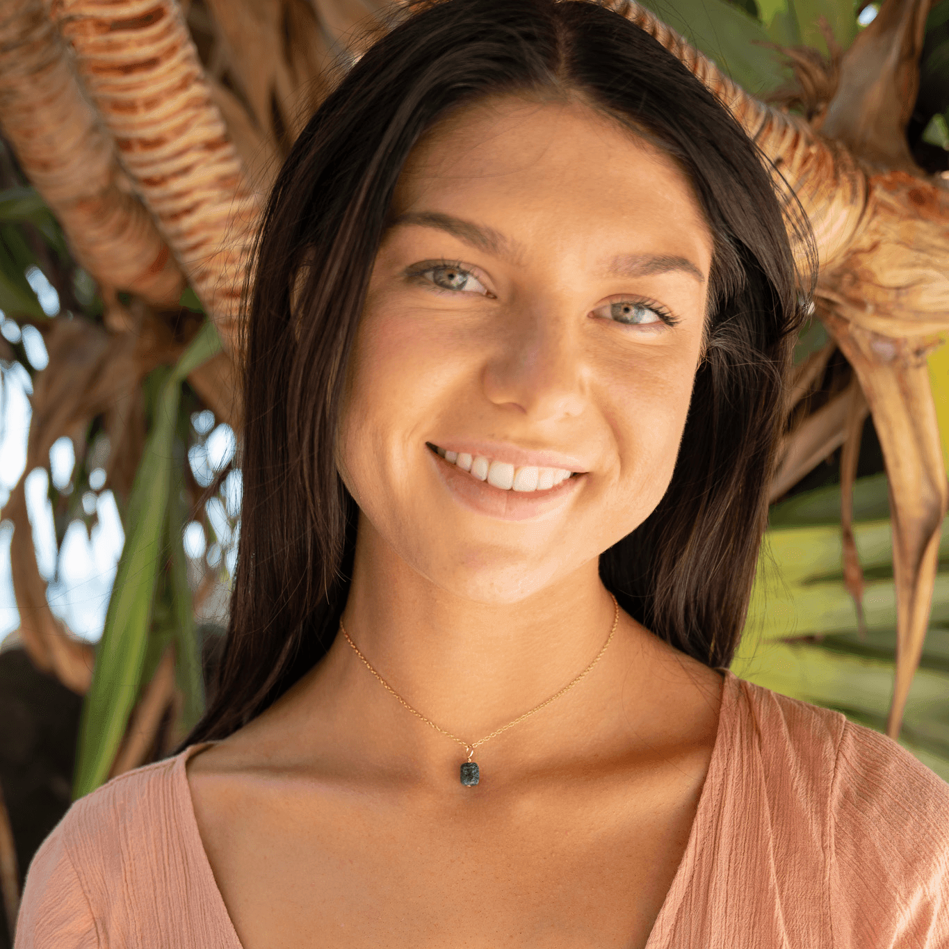 Tiny Rough Sapphire Gemstone Pendant Choker - Tiny Rough Sapphire Gemstone Pendant Choker - 14k Gold Fill / Cable - Luna Tide Handmade Crystal Jewellery