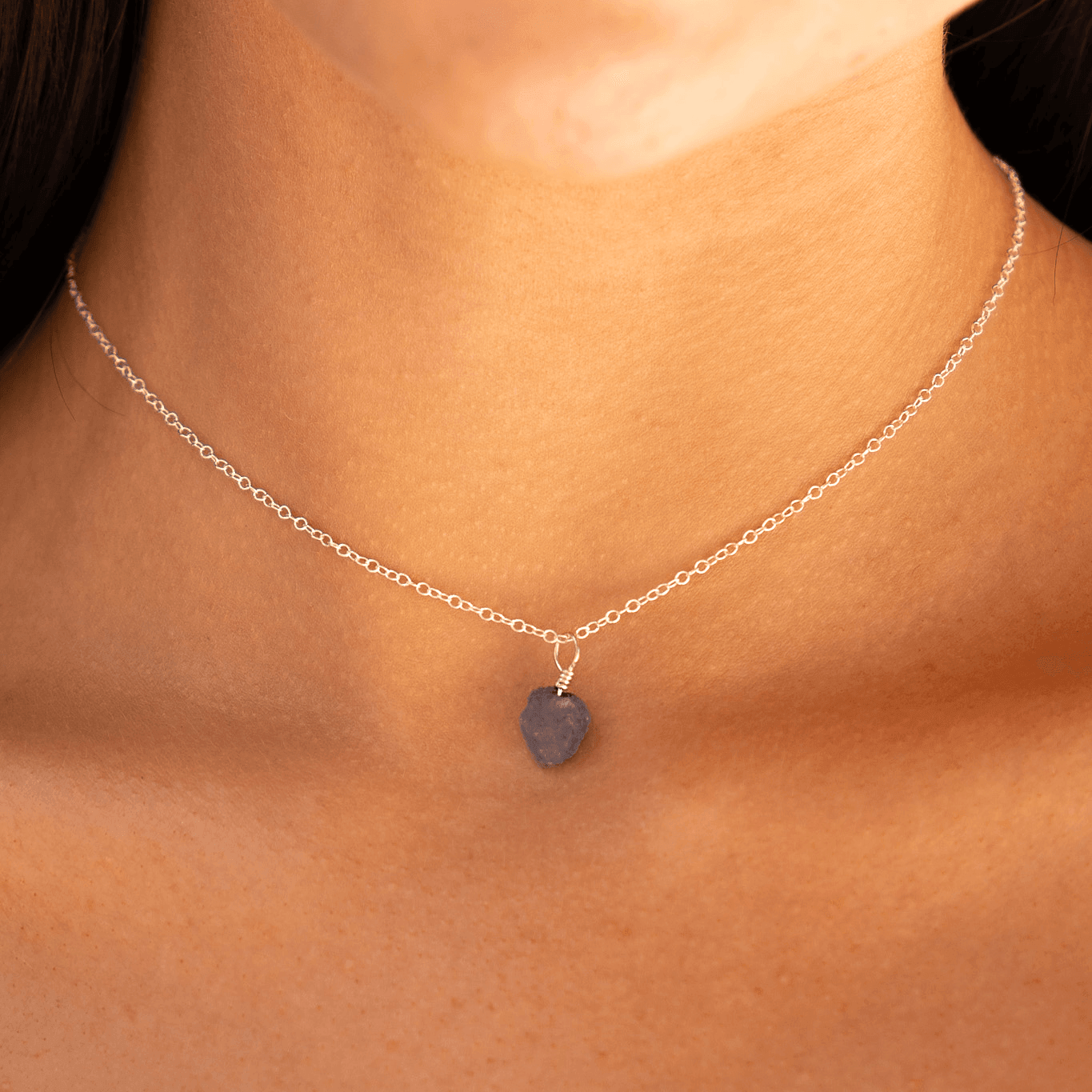 Tiny Rough Tanzanite Gemstone Pendant Choker - Tiny Rough Tanzanite Gemstone Pendant Choker - Sterling Silver / Cable - Luna Tide Handmade Crystal Jewellery