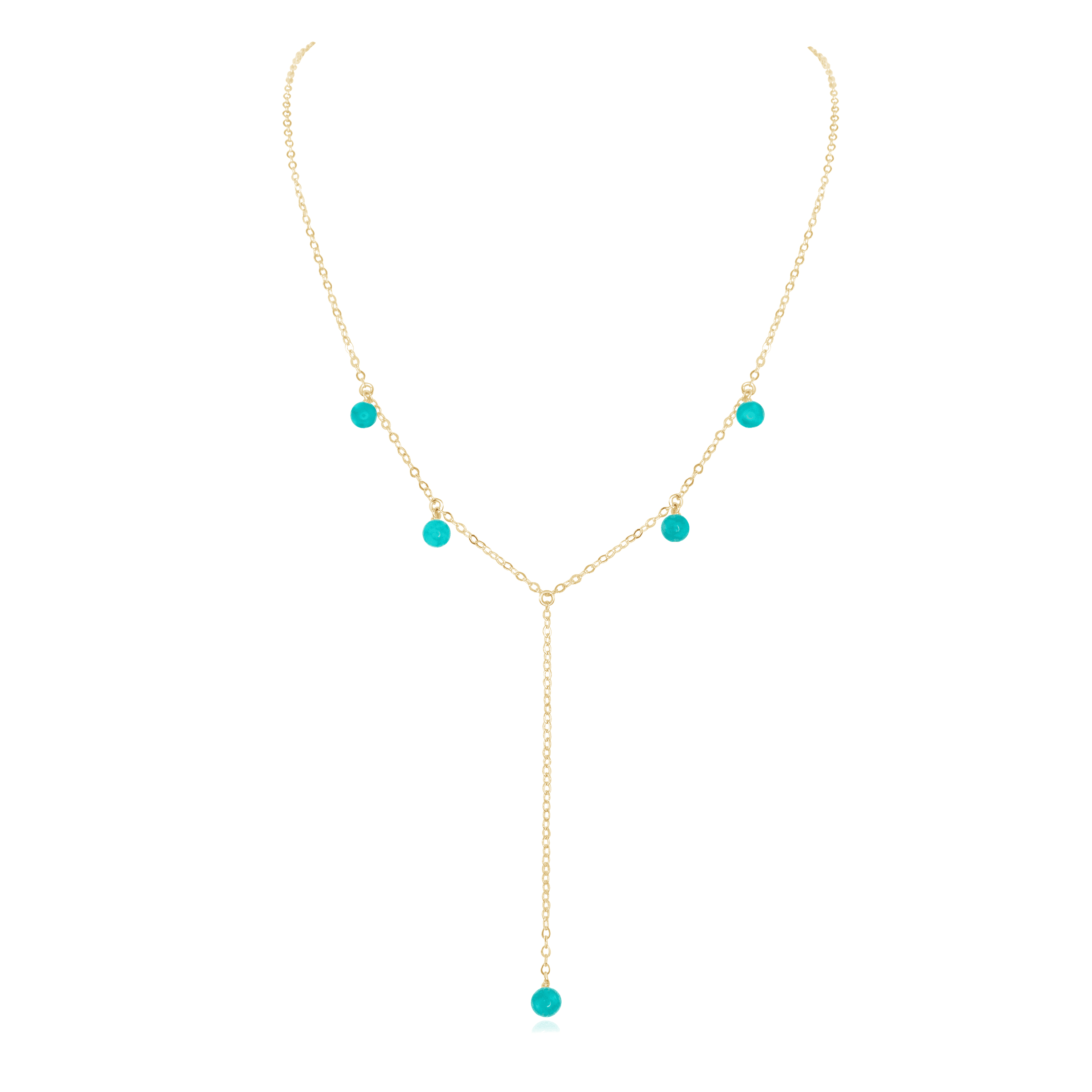 Turquoise Boho Lariat Necklace - Turquoise Boho Lariat Necklace - 14k Gold Fill - Luna Tide Handmade Crystal Jewellery