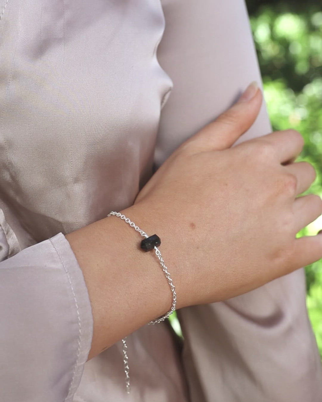 Black Tourmaline Double Terminated Mini Crystal Point Bracelet