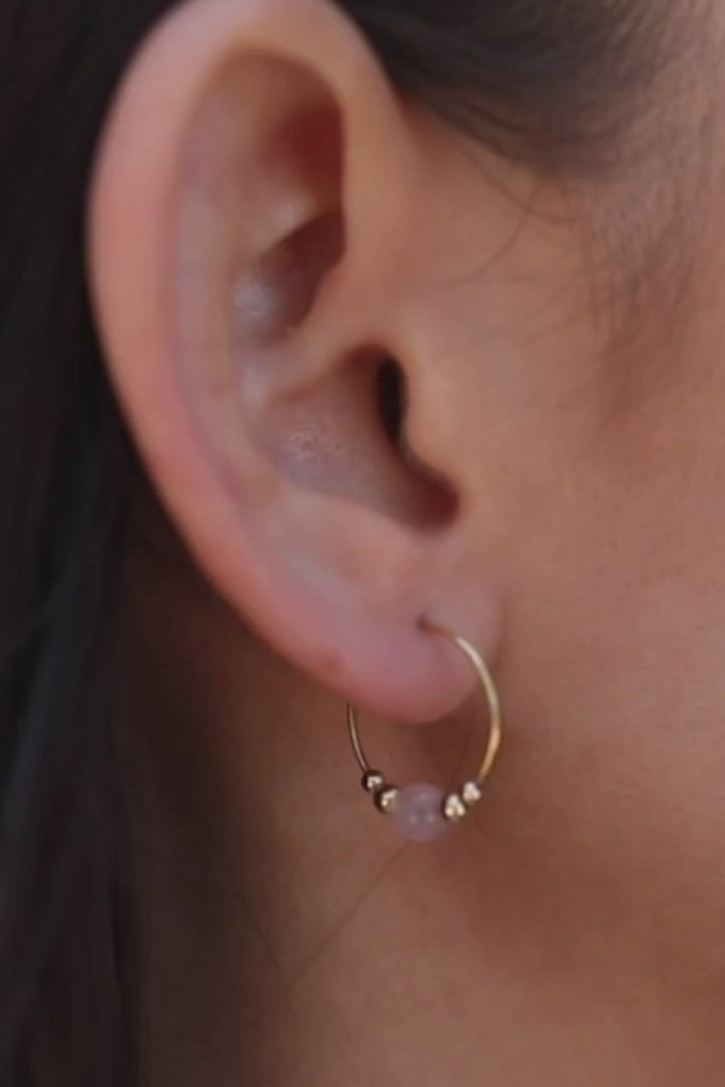Tiny Rose Quartz Bead Hoop Earrings