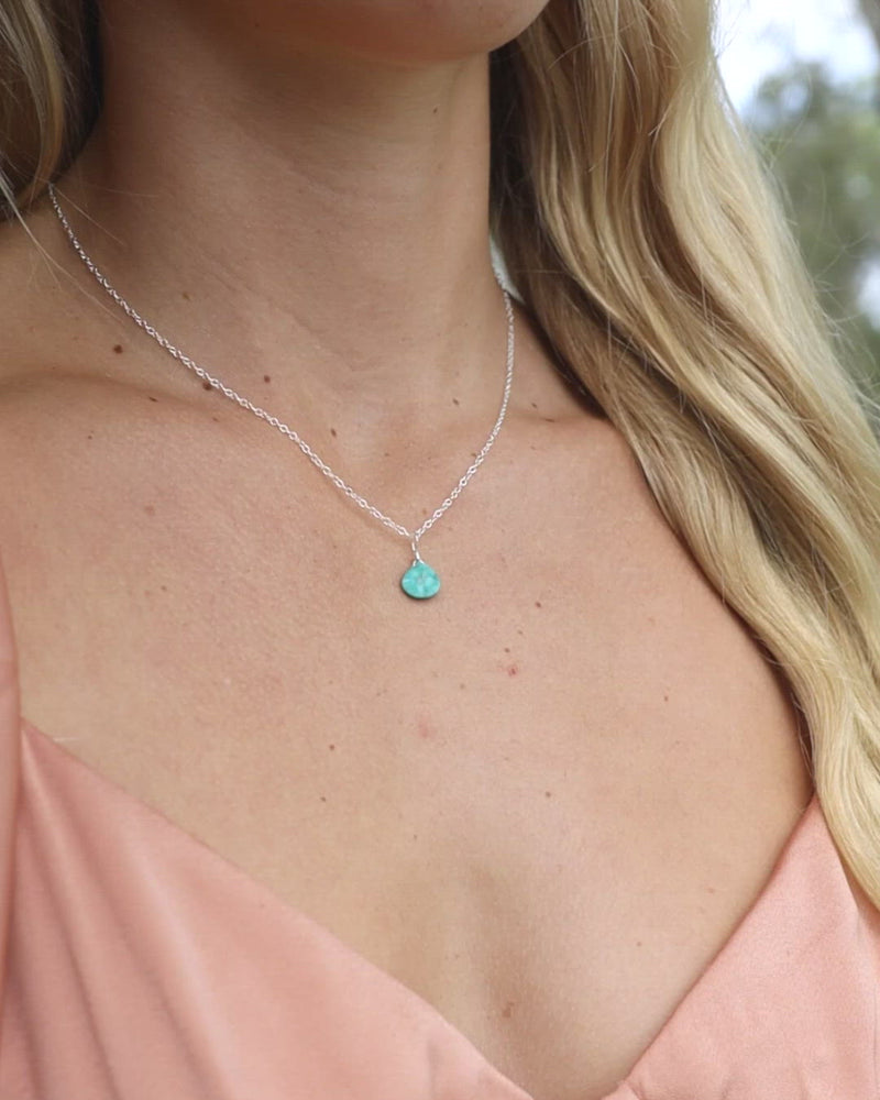 Tiny Turquoise Teardrop Crystal Necklace