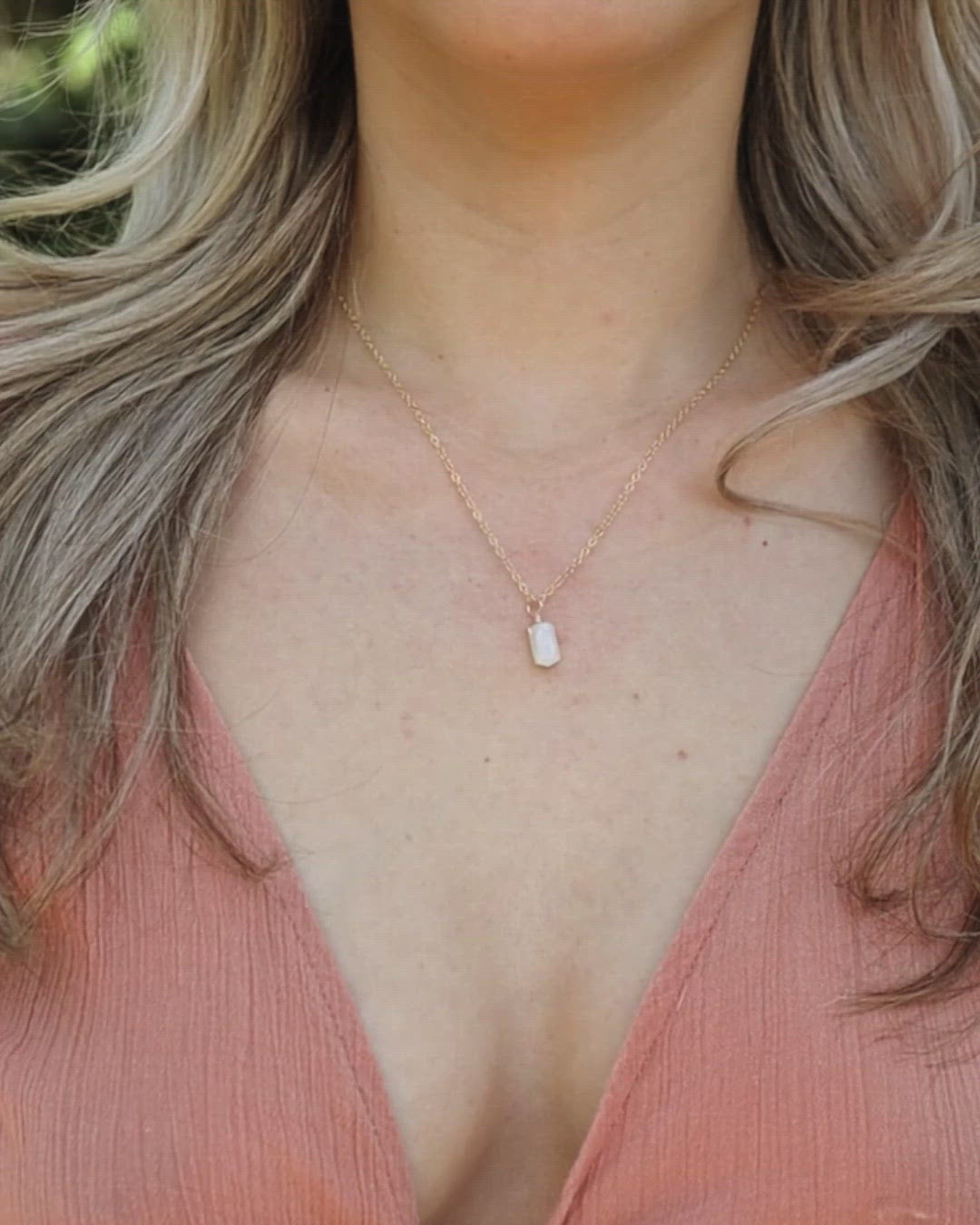 Rainbow Moonstone Mini Double Terminated Crystal Point Pendant Necklace