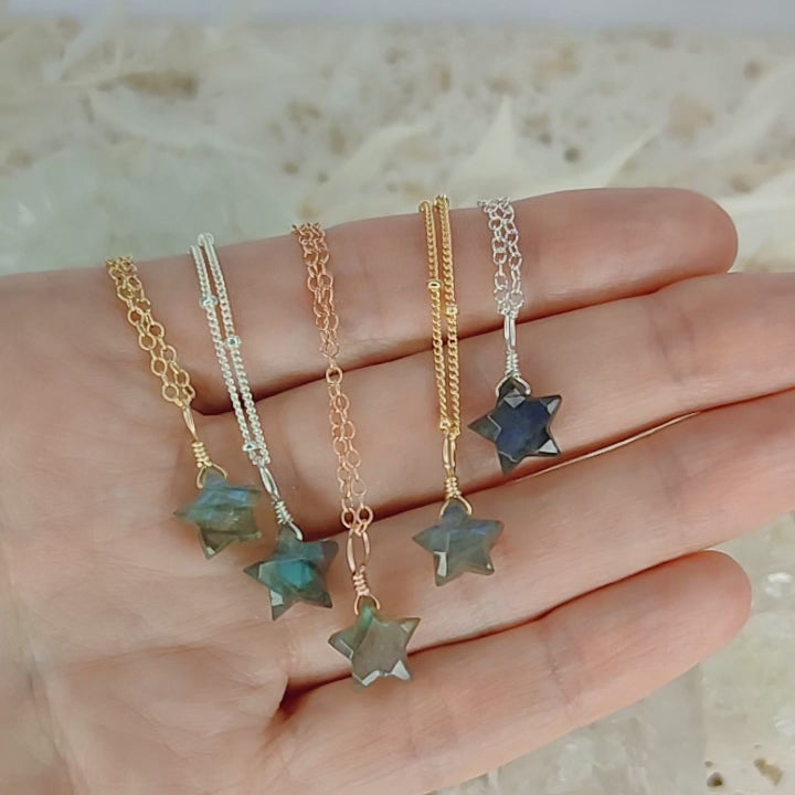 Labradorite Tiny Star Pendant Choker Necklace