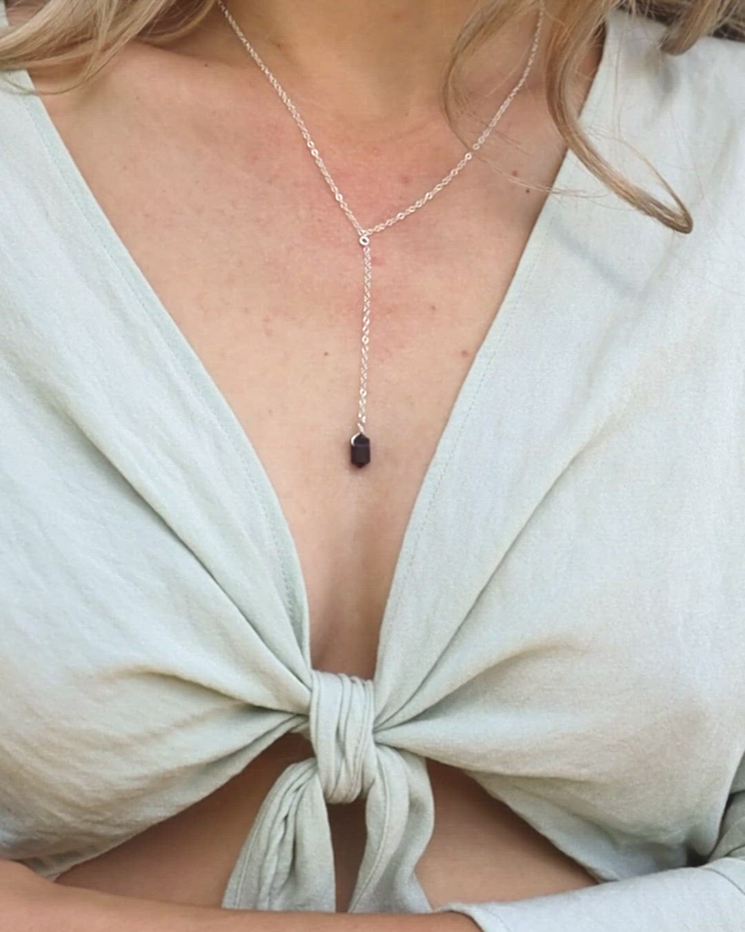 Amethyst Double Terminated Mini Crystal Point Lariat Necklace