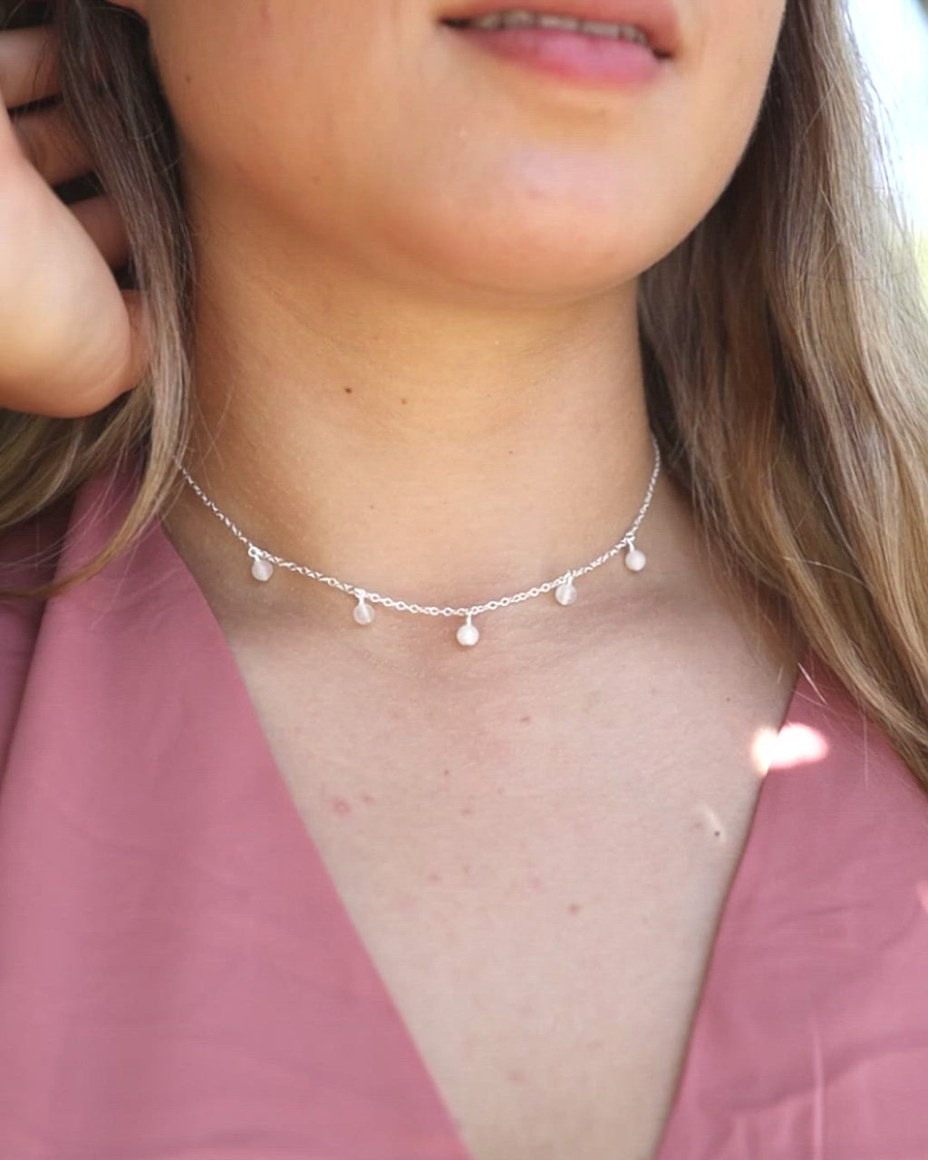 Selenite Bead Drop Choker