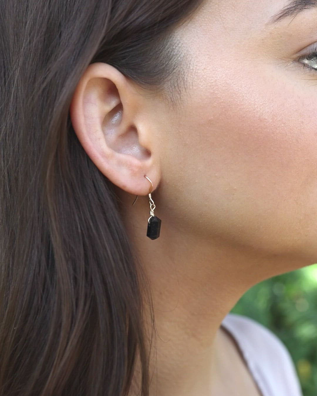 Black Tourmaline Mini Double Terminated Crystal Point Dangle Drop Earrings