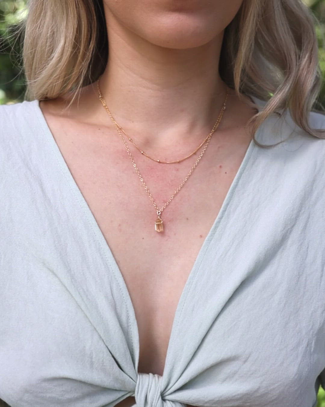 Citrine Double Terminated Crystal Chain Layered Choker Necklace