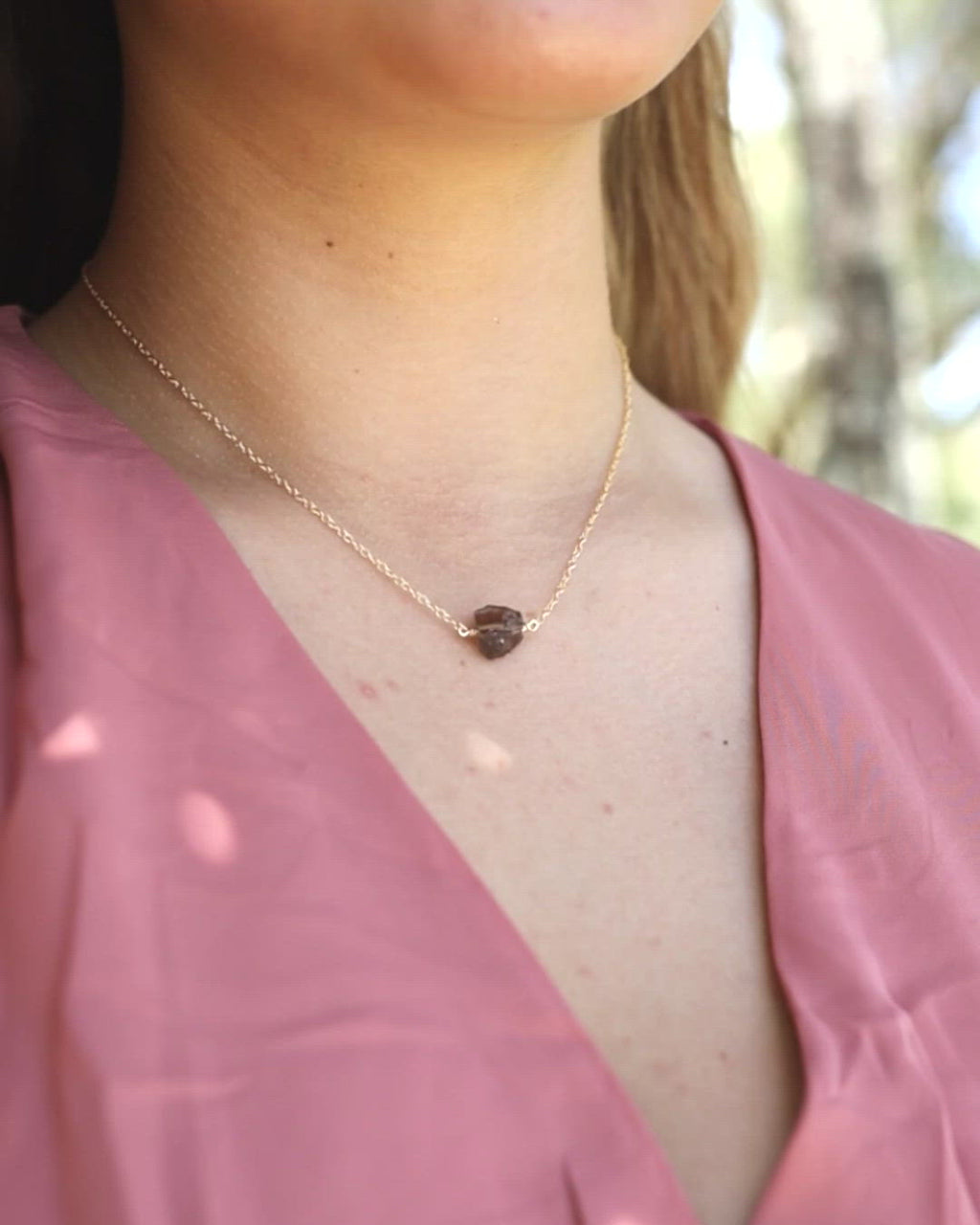 Tiny Raw Smoky Quartz Crystal Nugget Necklace