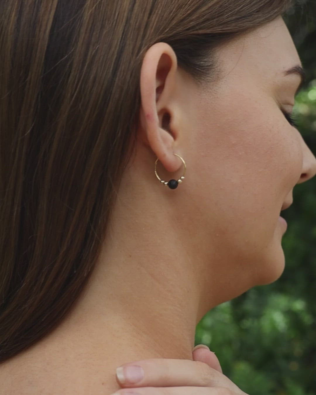 Tiny Lava Gemstone Bead Hoop Earrings