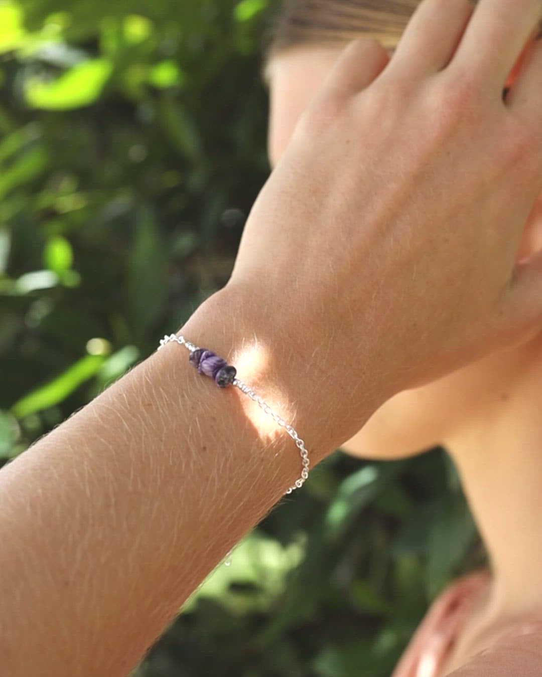 Charoite Chip Bead Bar Bracelet