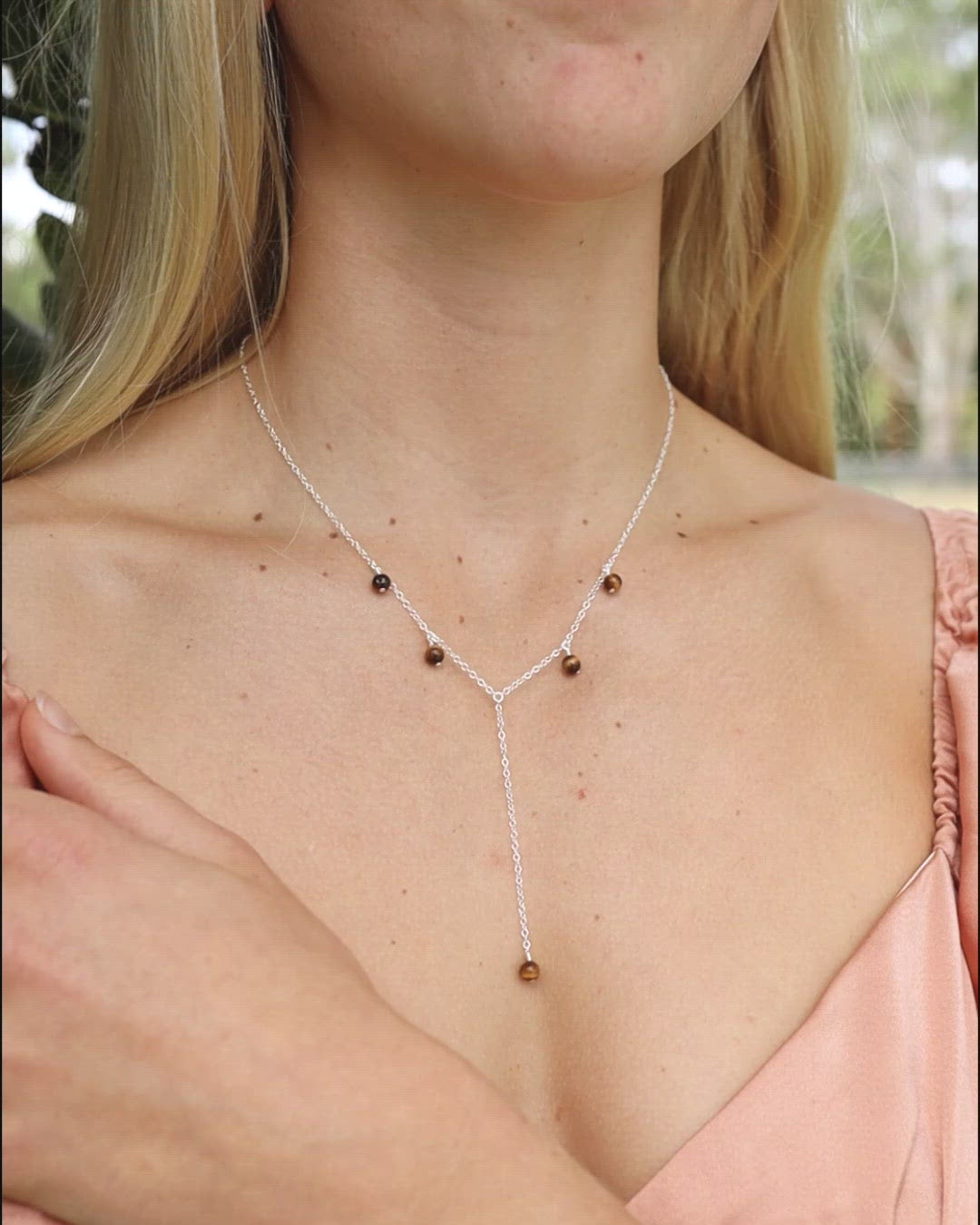 Tiger's Eye Crystal Boho Lariat Necklace