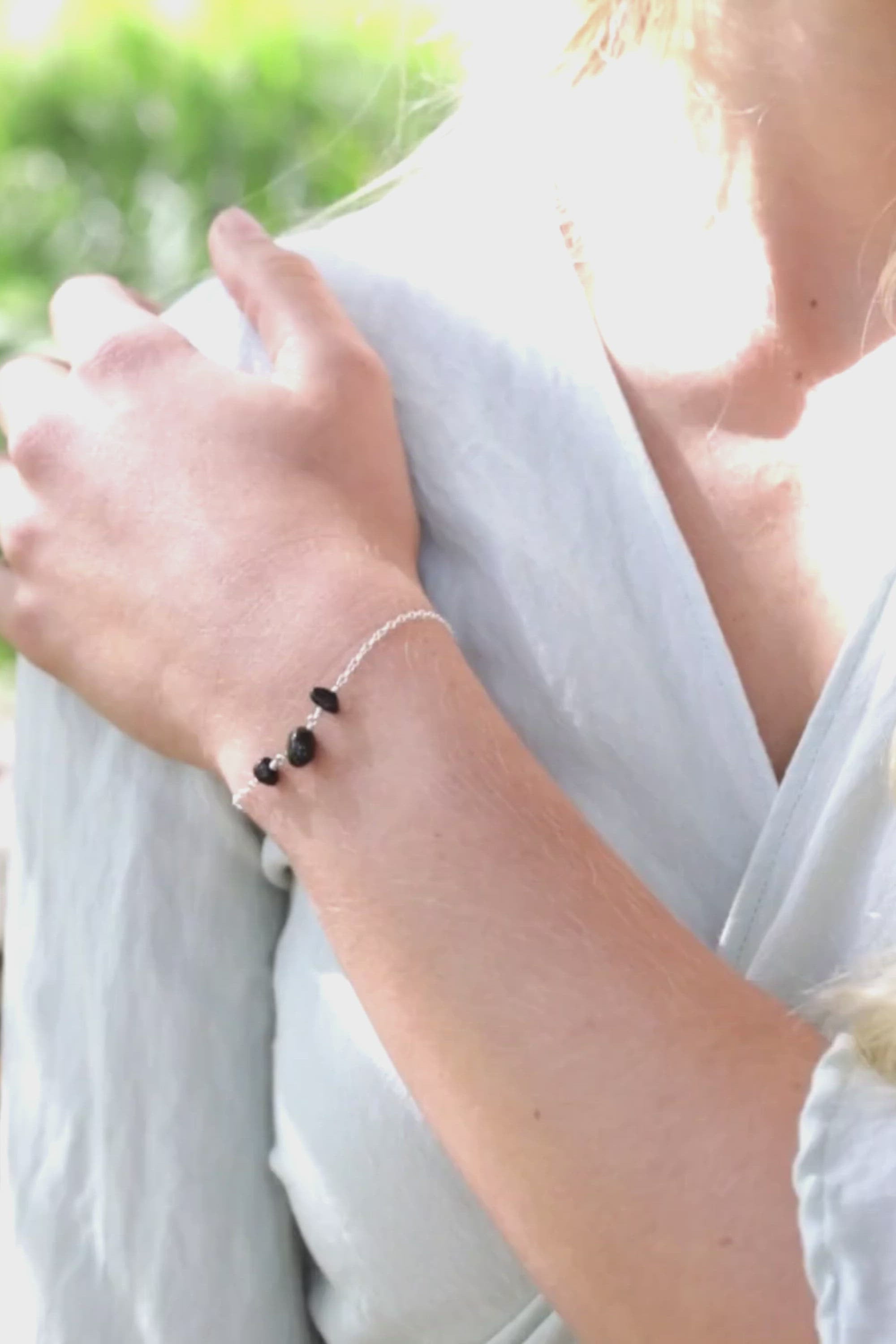 Black Tourmaline Beaded Chain Bracelet