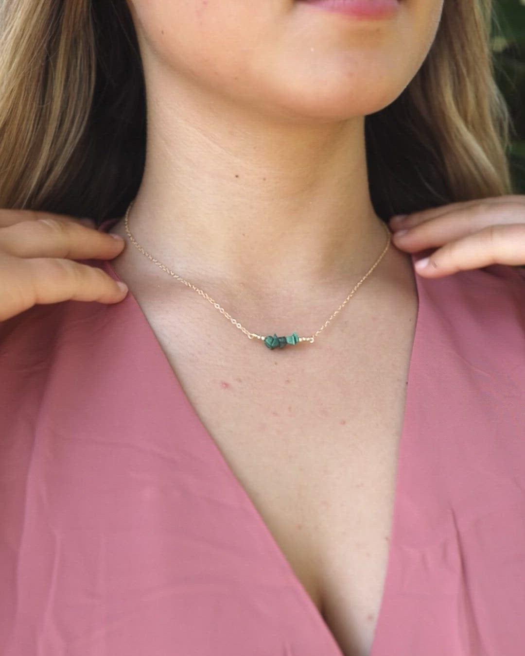 Malachite Chip Bead Bar Necklace